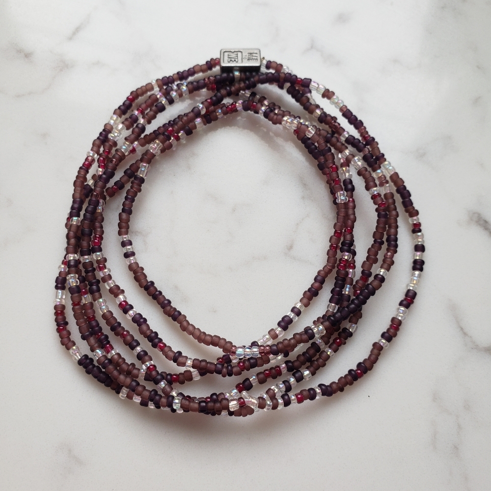 Brown Purple Iridescent Me to We handmade stretch beaded bracelet Or necklace